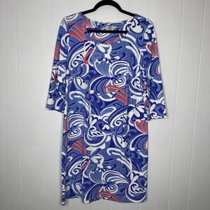 Katherine Way Women’s Stretch Sheath Dress Blue Print Size Large